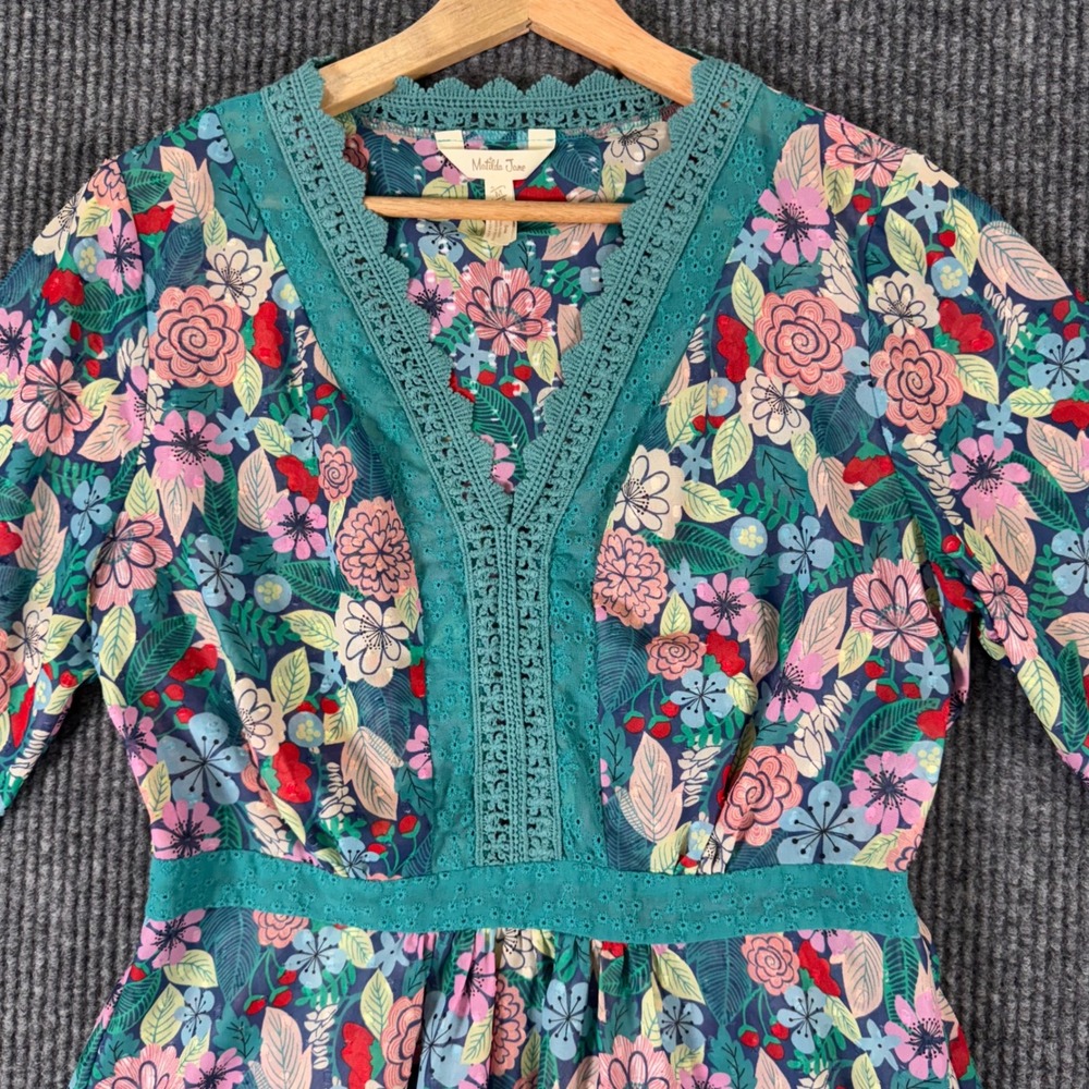 Matilda Jane Womens M Floral Cottagecore Boho Peplum Top Blouse Green Blue